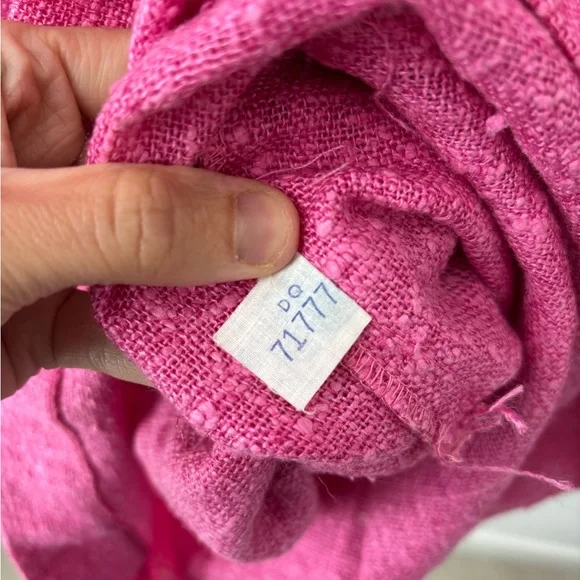 Vintage Pink woven Linen Blend Dress Lace Trim Bell Sleeve Cottagecore 70s 80s - Picture 9 of 12